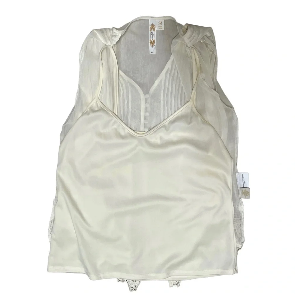 Adiva Sheer Cream Lace Blouse with Camisole Size Large - Picture 3 of 6